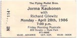 1986-04-28 Early Show Ticket