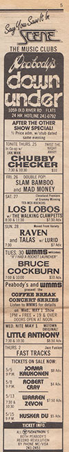 Advert from Scene, April-25 May 1, 1985 Vol. 17 No. 16